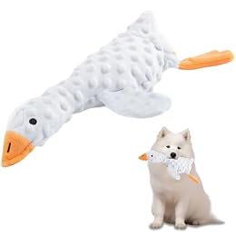 Fuzzilovy Stuffed Chew Large Dog Toys to Keep Them Busy, for Small, Medium, & Large Dogs, Squeaky Pet Toy for Boredom, White Goose
