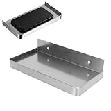 DISEÑO ÚNICO: la bandeja del baño montada en la pared está pulida y el diseño de los bordes está curvado hacia arriba para evitar que el teléfono y el artículo se resbalen. No ocupará demasiado espacio, haciendo que su baño luzca limpio y ordenado.