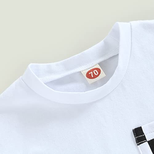 Toddler Baby Boy Summer Clothes Checkerboard Plaid Short Sleeve T-Shirt Elastic Waist Shorts Set 2Pcs Checkered Outfit (A-White, 12-18 Months) #TOP3