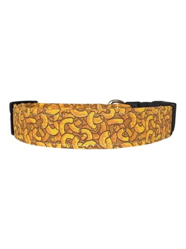 Macaroni and Cheese Dog Collar, Adjustable, Cotton, Available in all Sizes, Handmade in the USA (Medium (3/4