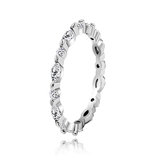 Uloveido 925 Sterling Silver Eternity Band Milgrain Rings Stack with Marquise & Round Cut Cubic Zirconia WR134
