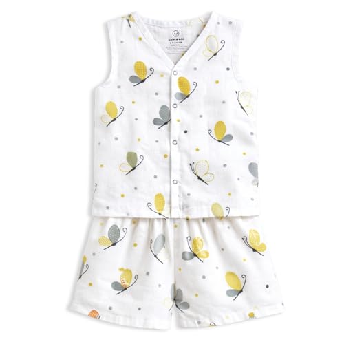 Image of The Boo Boo Club Muslin Jhabla and Short Set 100% GOTS Certified Organic Cotton | Sleeveless Button Vest | Summer Wear Set