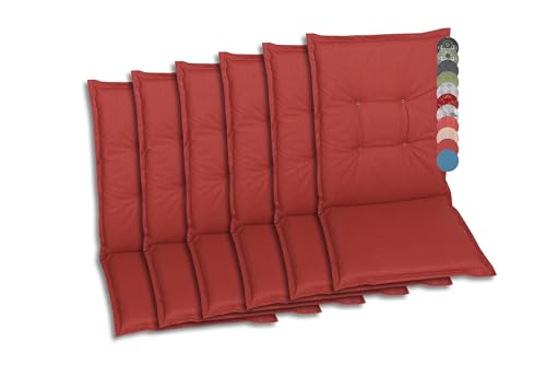 GO-DE Textil Bequeme und attraktive Polsterauflagen für Mittellehner-Gartenstühle (6er-Set, Design: Uni Rot)