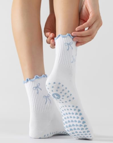 Image of Yawlsow Pilates Grip Socks for Women Yoga Grippy Socks Cute Barre Non Skid Athletic Crew Sticky Sock Workout Hospital