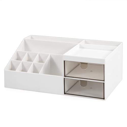 Organisateur de Maquillage avec Tiroirs Grand Organisateur de Maquillage Plastique Boite Rangement Maquillage avec Compartiment pour Commode Chambre Bureau Blanc