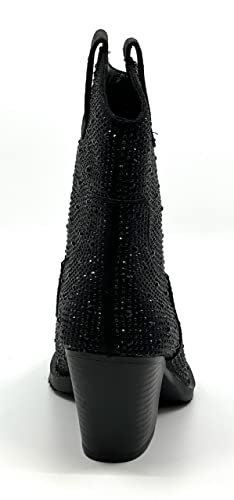 Women's Rhinestone Block Heel Mid Calf Short Ankle Booties Knee High Boots4