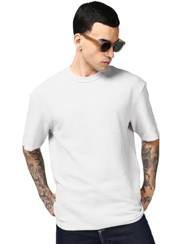 T-shirt surdimensionné coton homme gris streetwear ample col rond Bewakoof M