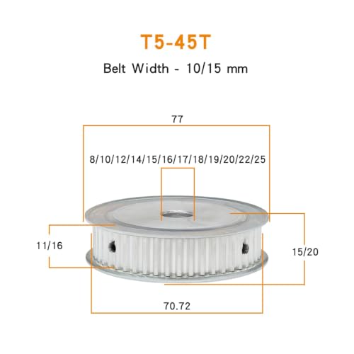 Polea de motor T5 de 16 mm con transmisión precisa de aleación 2