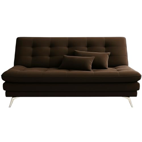 Image of FURNY Eagel 3 Seater Fabric Sofa Cum Bed with 2 Cushions (Brown) with Velvet Fabric | Durable with Comfort | Perfect for Living Room, Bedrooms, Offices