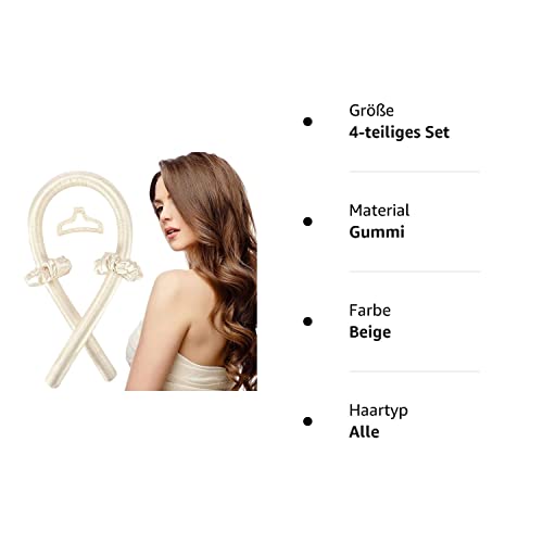 Foto von Lockenwickler Locken Ohne Hitze, New Seidenhaar Lockenwickler, Heatless Curls Band mit Haarnadel, Lockenwickler über Nacht,DIY Haare Locken Ohne Hitze Frisurenset,für langes mittleres Haar(Beige)