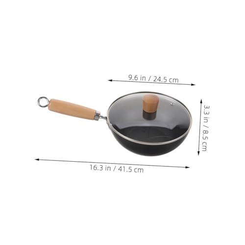 Wok de hierro fundido con tapa y mango de madera miniatura 2