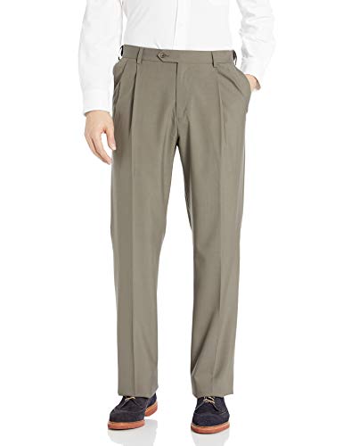 Palm Beach Men's Expander Pleat Dress Pant Washable, Olive, 32W Short