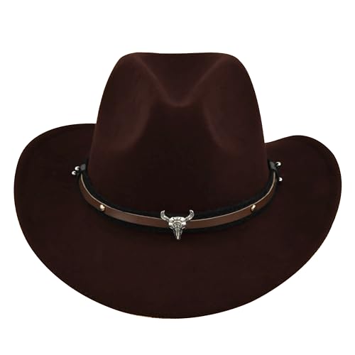 Nidalee Western Cowboy Hat for Women/Men Shapeable Wide Brim Cowgirls Hat with Belt Buckle Costume Party for Cowboys and Cowgirls Coffee