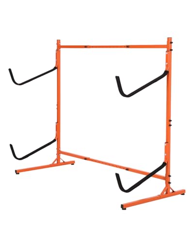 GarveeLife Freestanding Kayak Storage Rack, Freestanding Adjustable Kayak Racks 2 Levels Hold Up SUPs/Paddleboards/Canoes/Surfboard, Heavy Duty Steel Sup Storage Stand for Indoor Outdoor Garage