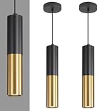 Daoseolo 2 Pack Modern Black and Gold LED Pendant Lights, Minimalist Linear Hanging Light, 3 Color 2700K/4500K/6500K, Ceiling Mount Pendant Lamp for Kitchen Island, Dining Room, Bedroom, Bar, Cafe