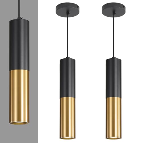 Daoseolo 2 Pack Modern Black and Gold LED Pendant Lights,