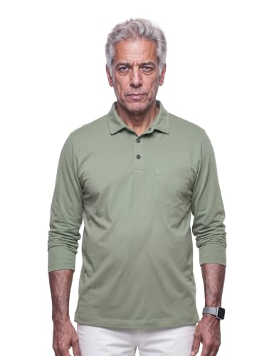 Image of Symbol Classic Men's Senior Wear Super Soft Cotton Stretch Polo | Regular Fit | Full Sleeve | Self Fabric Collar | Snap Buttons | Elderly Wear