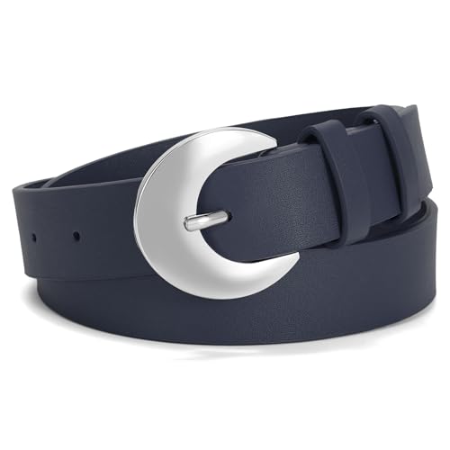 Women Leather Belts for Jeans Pants Fashion Silver Rounded Buckle Ladies Leather Casual Waist Belt