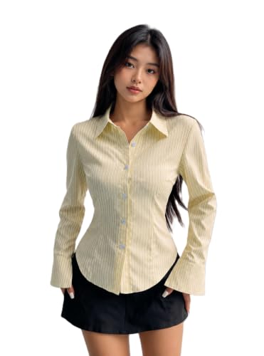Image of Women Shirt||Women Relaxed Fit Vertical Striped Spread Collar Cotton Casual Shirt (S-12-19)