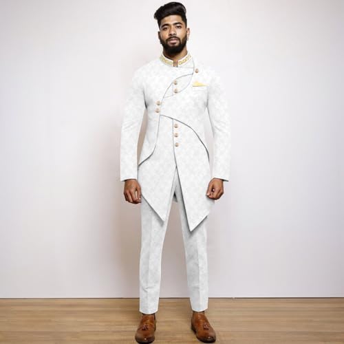 Men`s Suit African Clothes Slim Fit Embroidery Single Breasted Blazer and Trousers Set Formal Outfits2