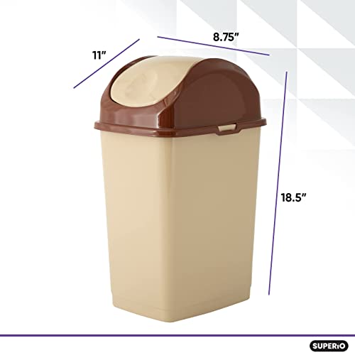 Superio Swing Top Trash Can,Set Of 3 Waste Bins For Home, Kitchen, Office, Bedroom, Bathroom, Ideal For Large Or Small Spaces - White (Beige-18 Qt+10 Qt+5 Qt) #TOP3