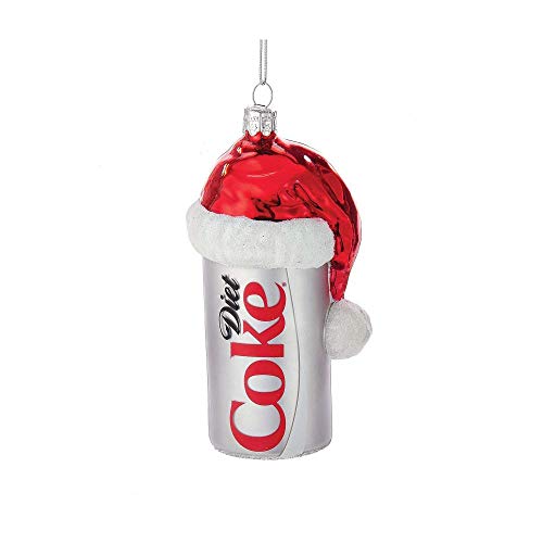Kurt Adler CC4163 Glass Diet Coke Can Ornament with Santa Hat, 4.5"
