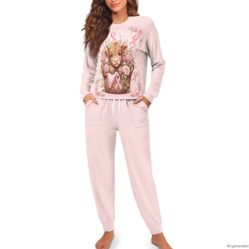 Image of Womens Pajama Sets 2 Piece Pjs Lounge Sets Long Sleeve Sleepwear Crew Neck Pullover Top with Long Pants