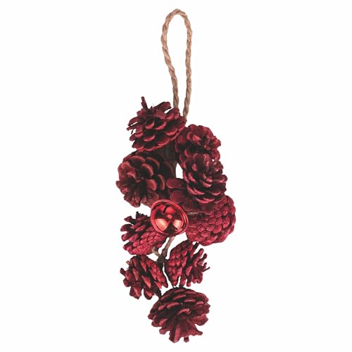 Decorazione natalizia con pigne e campana h. 35 cm, laccio in juta, rosso, XMas