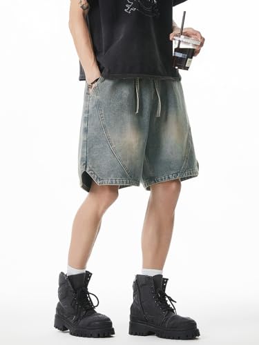 Men's Y2K Baggy Denim Shorts Loose Fit Vintage Harajuku Casual Jorts 2026 Summer Elastic Waist Alt Emo Streetwear (Blue,3X-Large) — view 3