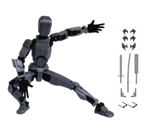 Image of VAALI Dummy 13 Action Figure Fully Assembled T13 Articulated Robot Toy with 12 Accessories (Swords Guns Extra Hands) 3D Printed Poseable Desktop Figure for Stop Motion Artists Gamers 5.4 inch (Grey)