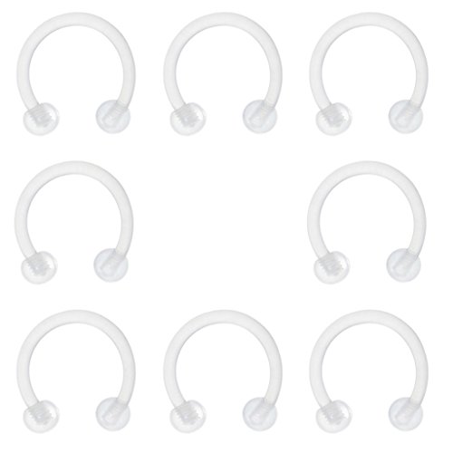 Oasis Plus 8Pcs 16G 10Mm Clear Flexible Bioflex Horseshoe Retainer Nose Septum Ring Snake Smiley Eyes Nipple Lip Cartilage Piercing #TOP8