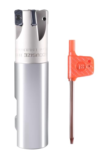 Accusize Industrial Tools 1" High Feed Indexable End Mill, 1" Shank, 4 Flutes, with LNMU030312R-JM Inserts, Carbide, TiAlN Coated, HFEM-0001