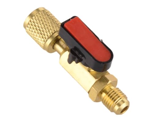 Válvula de cierre rápido recta de 1/4 pulgada SAE, color rojo, para recarga de refrigerantes HVAC R134A, R22, R12 y R410A