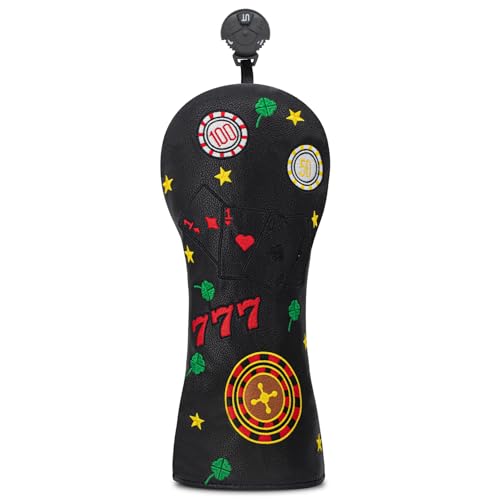 777 Playing Cards Funny Headcover - PU Leather Golf Club Cover with Embroidered Finish, Set Fits Driver Fairway Hybrid Woods (Black-Hybrid) - image 1