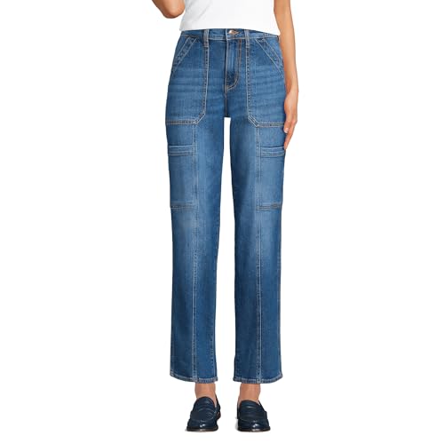 Lands' End Women's Denim High Rise Utility Cargo Ankle Jeans