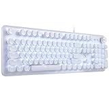 CC MALL Gaming Keyboard,Retro Punk Typewriter-Style, Blue Switches, White Backlight, USB Wired, for PC Laptop Desktop Computer, for Game and Office, Stylish White Mechanical Keyboard