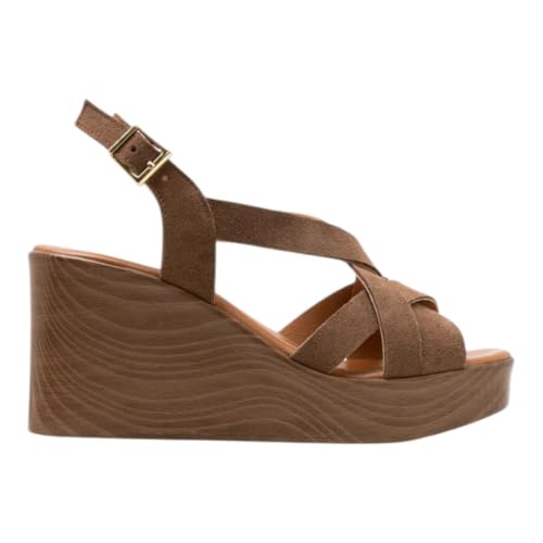 Sandales à talon compensé femme cuir croisé nu-pieds confortables couleur lod