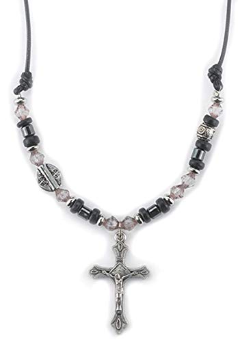 Beaded Crucifix Necklace Black Bead Crucifix Necklace, 22 Inch