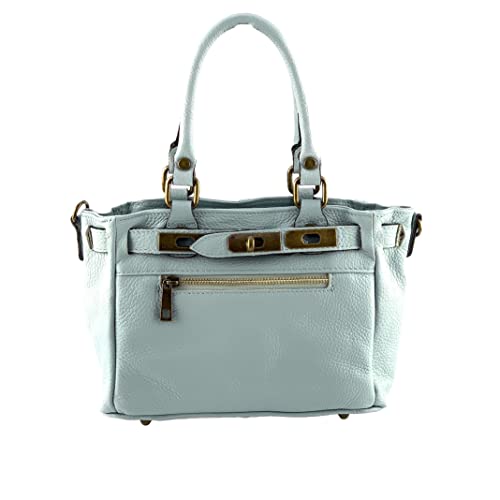 Sac à bandoulière en cuir véritable d'Italie chic bleu ciel