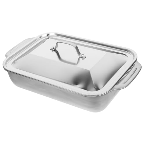 Garneck Stainless Steel Roasting Pan and Fish Tray 41x24x7.5cm Rectangular Deep Hotel Pan with Lid for Catering and Home Cooking