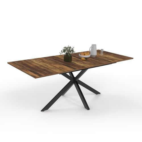IDMarket - Table à Manger Extensible Rectangle Alix 6-10 Personnes Pied araignée Noir et Plateau Bois foncé Hawkins 160-200 cm