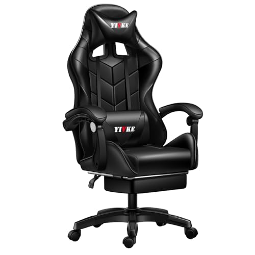 Yivke Ergonomic Gaming Chair Racing Style Adjustable Height High-Back PC Computer Chair with Headrest and Lumbar Support Executive Office Chair (Black with Footrest)