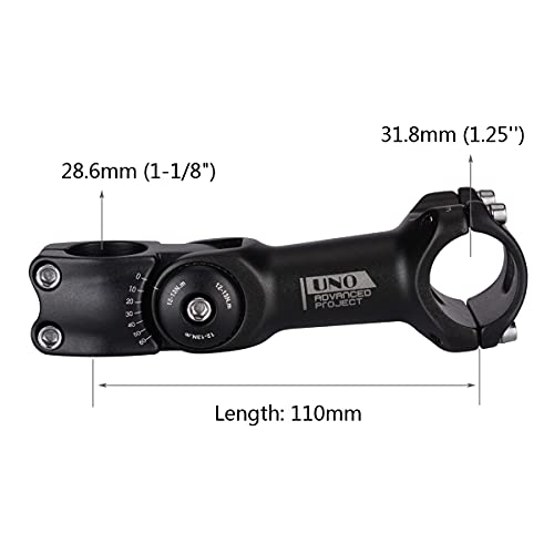 FOMTOR 31.8mm Adjustable Stem 110mm 0~60 Degree UNO 31.8mm MTB Adjustable Handlebar Stem for Most Mountain Bike Road Bike (Fit for 1.25\'\' Handlebar)