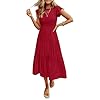 Women’s Summer Casual Midi Dress Boho Flutter Sleeve Crew Neck Smocked Flowy Tiered A-Line Long Beach Dress