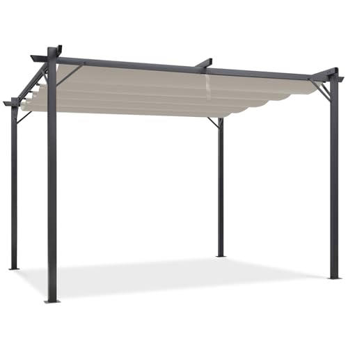 IDMarket - Pergola Toit rétractable 4 Pieds 3x4 M tonnelle Taupe