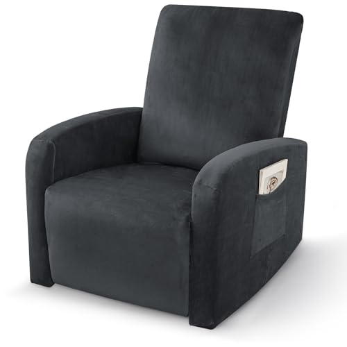Image of ZNSAYOTX 2026 Velvet Small Recliner Cover 3-Piece, Luxury Plush Recliner Chair Covers with Elastic Band & Tie Straps Stay in Place, Stretch Reclining Slipcover for Lazy Boy Soft Washable (Black)