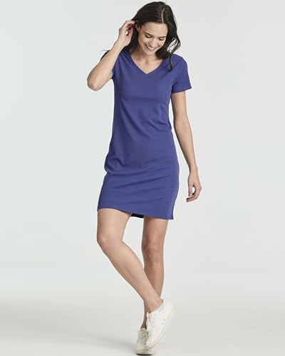 Image of Real Essentials 3 Pack: Women's Ribbed Knit Short-Sleeve V-Neck Swing T-Shirt Casual Dress (Available in Plus)