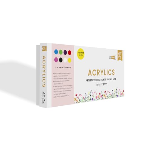 Image of Itsy Bitsy Art Story Artists Acrylic Paint Set - Bright 8 colours X 30ml each| for Paper, Canvas, MDF, Wall, Glass, Plastic, Metal, Terracotta|Premium Multi Surface paint for DIY Art & Craft| For Beginners Students Adults