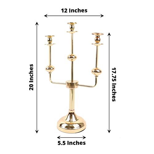 BalsaCircle 20 in Gold 3 Arm Metal Candelabra Taper Candle Holder Centerpiece Wedding Party Events Reception Decorations Supplies