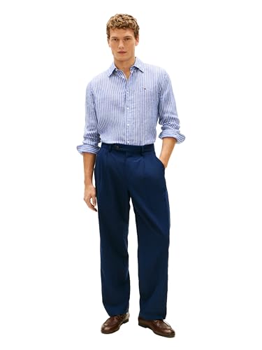 Image of Tommy Hilfiger Men's Long Sleeve Casual Linen Button Down Shirts in Regular Fit
